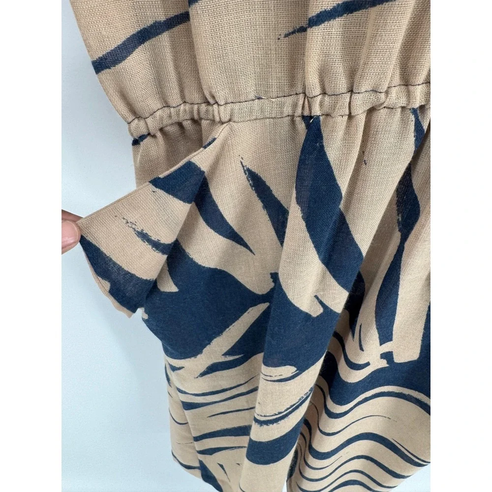 Vintage Mindy Malone Dress Tan Navy Abstract Print V-Neck ILGWU Made in USA 3-4 - Picture 4 of 11